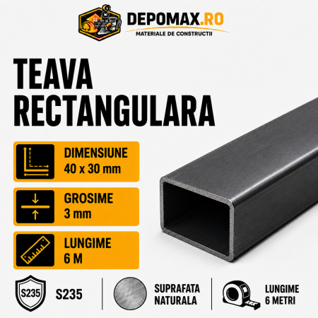 Teava rectangulara 40 x 30 x 3 mm, 6 metri